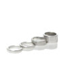 Silver spacers for custom steel bicycle frames for road, adventure, gravel, track/pista, and more.